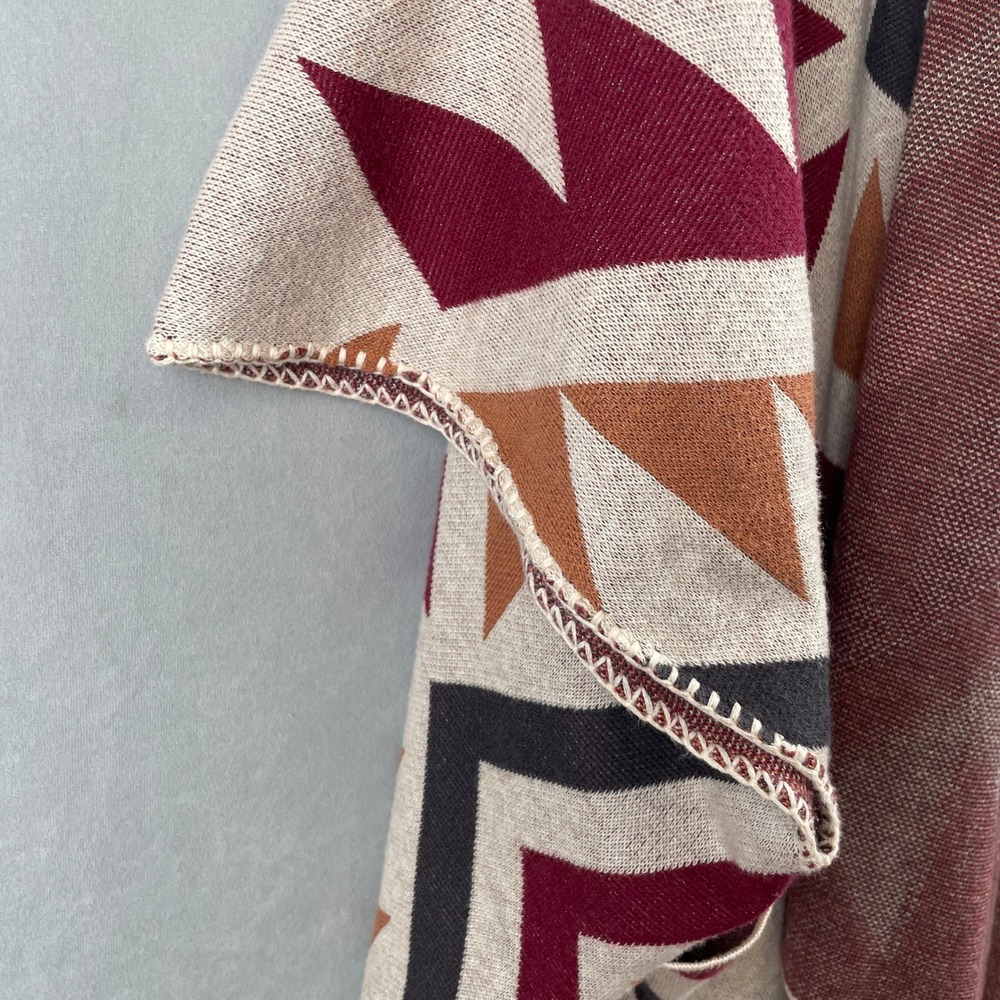 Billabong Womens Southwestern Geometric Hooded Poncho Wrap Sweater Burgundy L - Picture 9 of 9